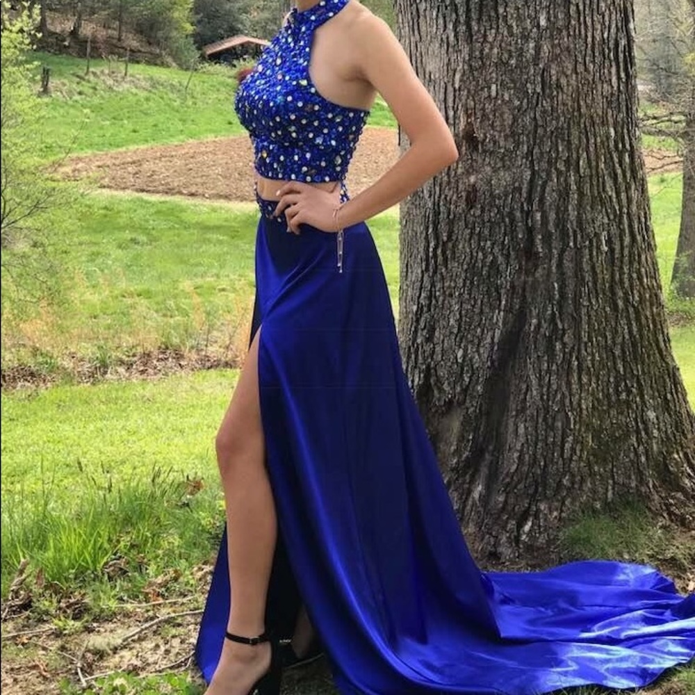 Blue two piece prom dress
